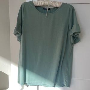 Mint Green Ruffle Arm SheIn Top